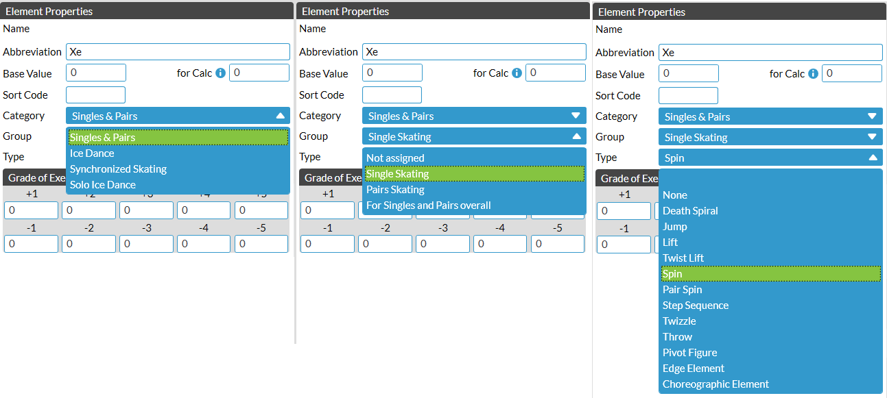 Screenshot of element entry interface