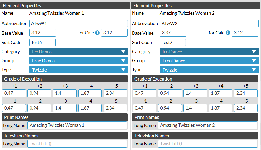 Screenshot of elements with differing VAL4 and CALCBV