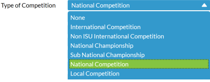 Dropdown list defining competition types