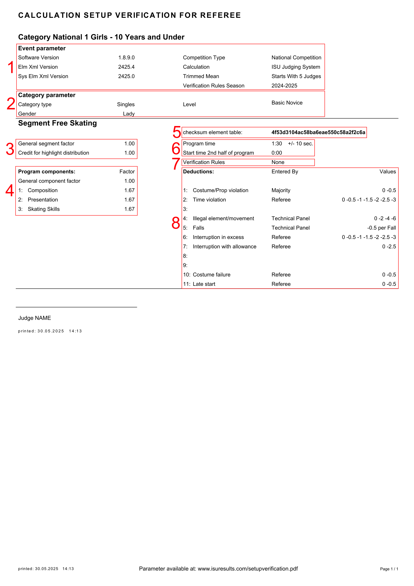 ISU Calculation Setup Verification Sheet